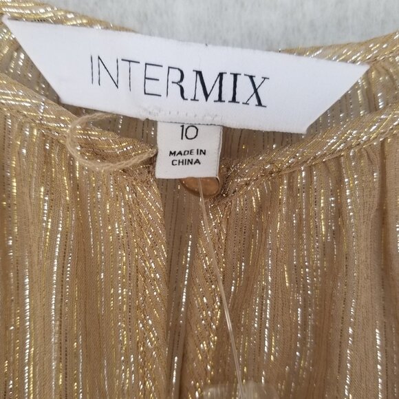 Intermix Women's Margot Metallic Striped Georgette Dress Size 10 NWT Gold Lamé - Picture 5 of 12